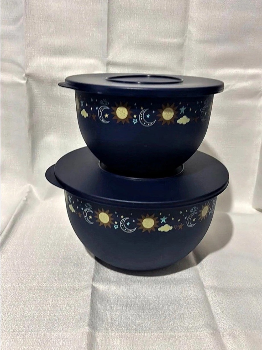 Tupperware Celestial Sun and Moon Mixing Bowl Set Navy Blue & Gold NEW